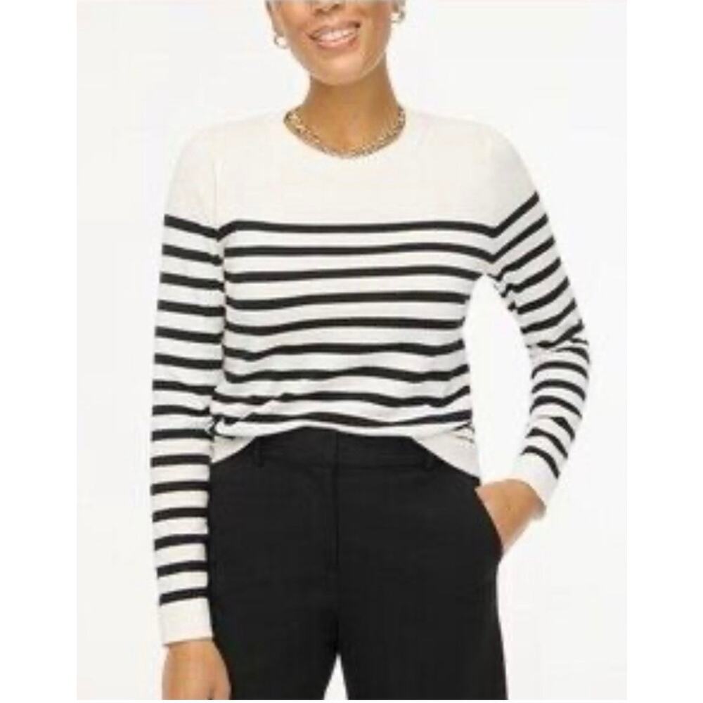 J.Crew Black White Striped Teddie 100% Cotton Soft Crewneck Sweater Size XS